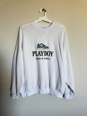 Men’s Playboy White 'Health & Wellness' Crewneck Sweatshirt Size M